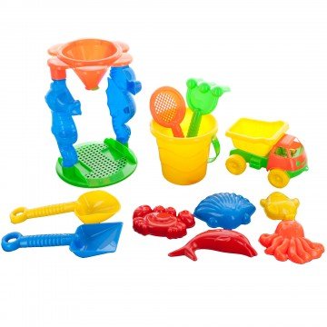 Deluxe 12-Piece Beach Playset with Dump Truck, Shovels, Bucket, Animal Shaped Molds, Rake, Sifter, and Builds the Best Sand Castles - Easy to Clean Mesh Storage Bag Included