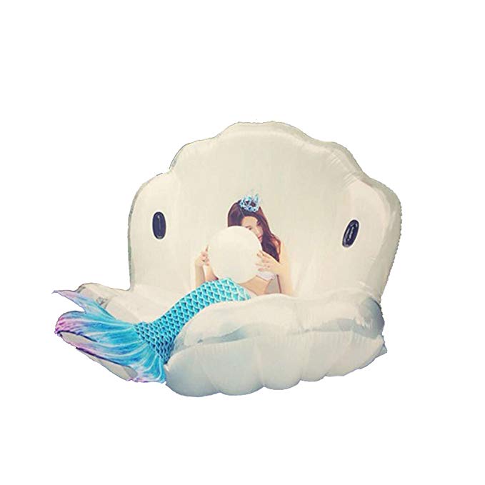 Inflatable Float Swimming Aids Pool Giant Shell Swim Floaties Animal Bird Ride Floating Boat Summer Lounger Raft Beach Toys Outdoor for Adults & Children White 67 x 51 x 39inch
