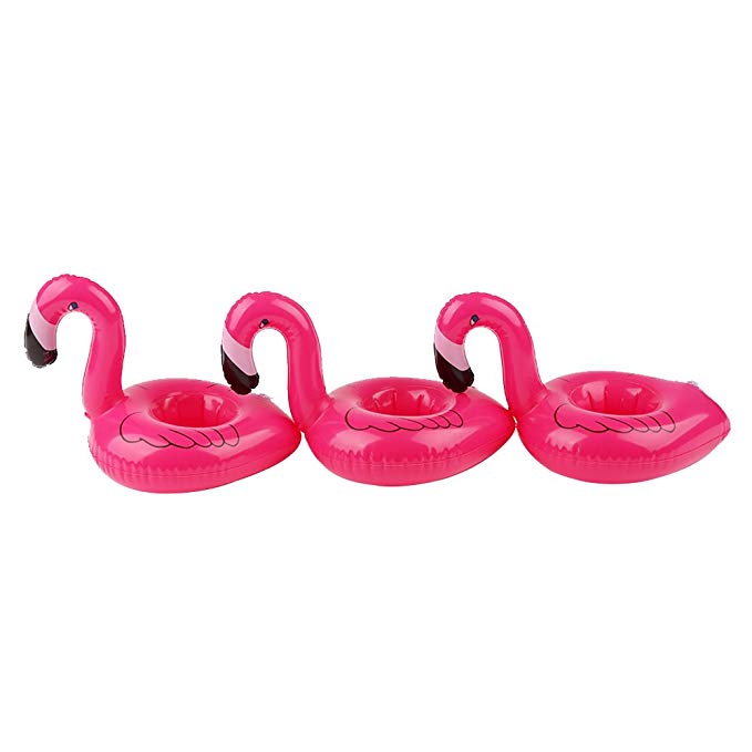 Mirenlife 12 Pieces Thicken Inflatable Flamingo Drink Holders, Inflatable Flamingo Coasters, Floatation Devices, Pink