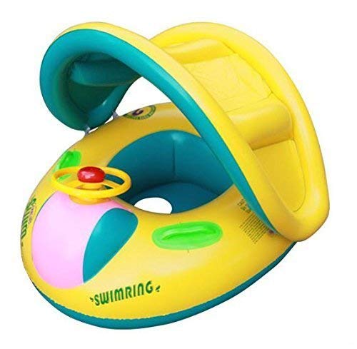 YYGIFT(TM) PVC Material Inflatable Toddler Baby Swim Ring Float Seat Swimming Pool Seat with Canopy for Boys and Girls of 1 to 3 Years old - Yellow