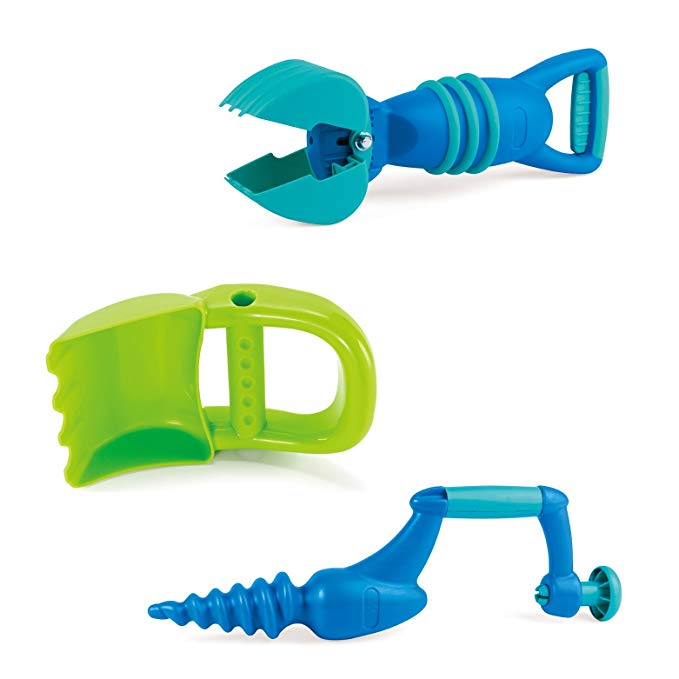 Hape Sand Digging Beach Toy Play Set - Hand Digger, Grabber, and Driller