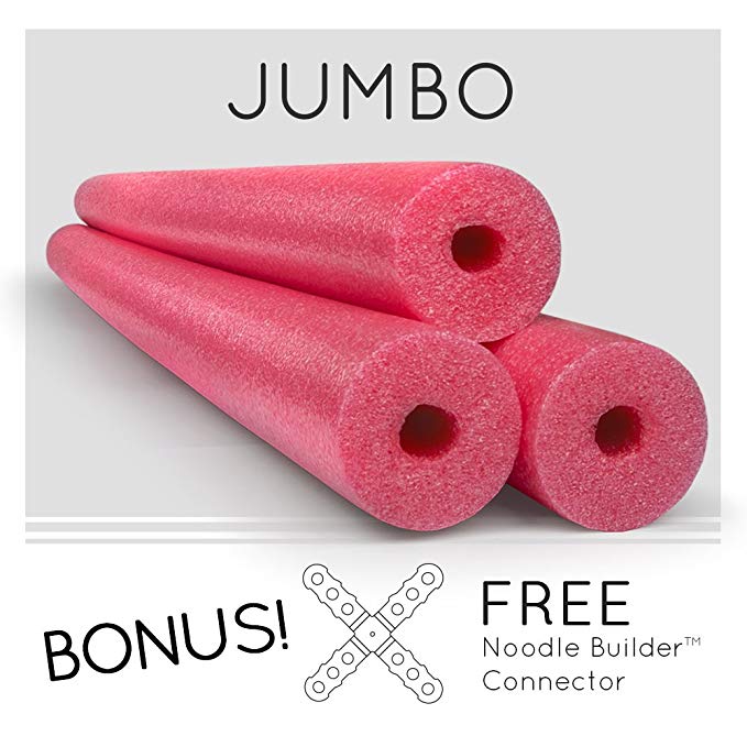 3 Pack Oodles Monster 55 Inch x 3.5 Inch Jumbo Swimming Pool Noodle Foam Multi Purpose RED