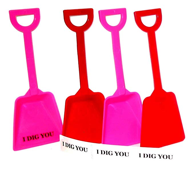 Our original Small Toy Plastic Shovels make a great party favor for Valentine's Day. Mix Red & Pink, 12 Pack, 7 Inches Tall, 12 I Dig You Stickers