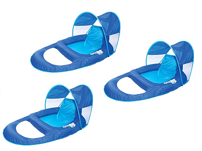 SwimWays Spring Float Recliner Pool Lounge Chair w/ Sun Canopy (3-Pack) | 13022