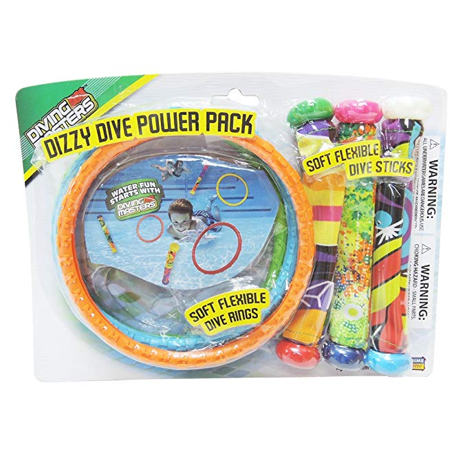Diving Masters Power Pack Pool Diving Toy (3 - Dizzy Dive Rings / 3 - Fabric Dizzy Dive Tubes) (Colors Vary)