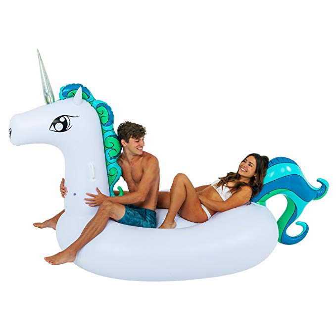 SunDaze Floats Giant 9 Foot Inflatable Tropical Unicorn Pool Float - Fun Kids Swim Party Toy - Summer Lounge Raft
