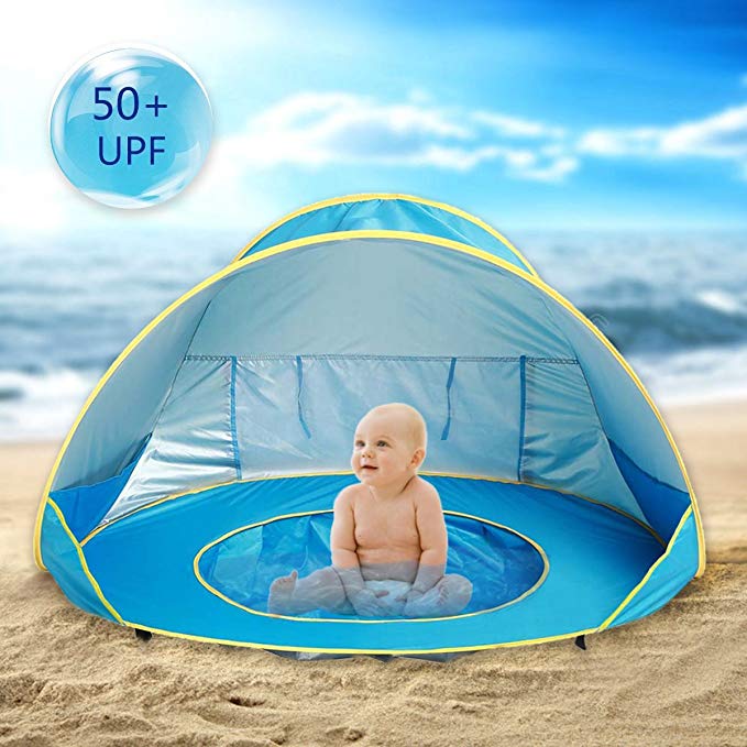 Hoomall Baby Beach Tent Pop Up Collapsible Portable Shade Pool UV Protection Canopy Sun Shelter Playhouse for Infant,Carry Bag Included,50+ UPF (Round)