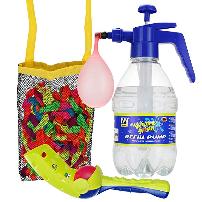 DG SPORTS Pack of 200 Water Balloons Bundle Set – Includes Pump for Quick and Easy Fill Up + Tie Knot Tool + Ball Launcher + Mesh Bag – Awesome Water Fight Kit for Kids - Summer Fun Battle Balloons