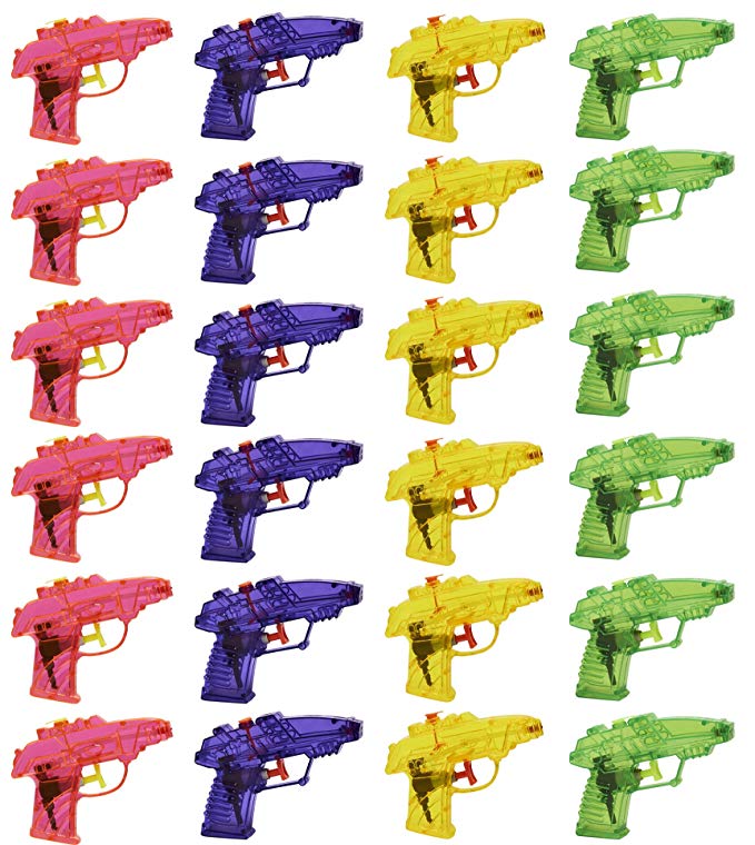 Mini Squirt Guns - 24 Pack of Water Pistol Plastic Toys in Assorted Colors, Yellow, Pink, Purple, Green for Kids Party Favors, Ages 3 and Up
