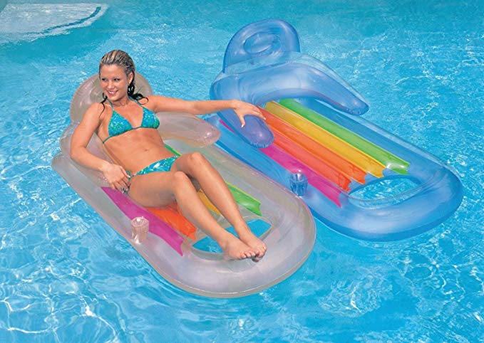 Intex King Kool Lounge Floating Swimming Pool Lounger with Headrest & Cupholder