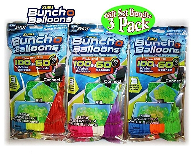 Zuru Bunch O Balloons Instant 100 Self-Sealing Water Balloons Complete Gift Set Bundle, 3 Piece (300 Balloons Total)