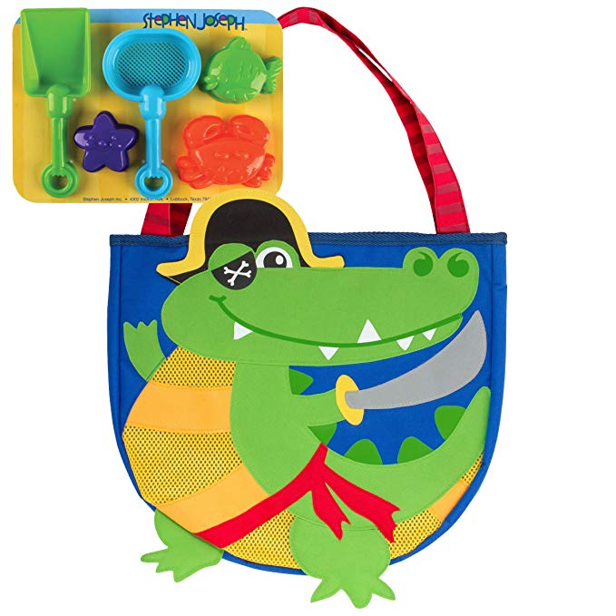 Stephen Joseph Beach Totes with Sand Toy Play Set Alligator/Pirate Swimming Pool Basketball Toys, Blue, N/A