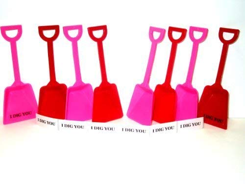 Small Toy Plastic Shovels Pink & Red, 30 Pack, 7 Inches Tall, 30 I Dig You Stickers