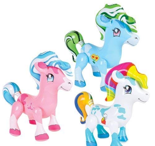 Assorted Color Large Inflatable Ponies Pony Party Favor Supply Decoration (Pack of 12)