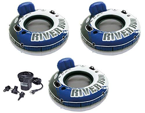 INTEX River Run I Inflatable Floating Tubes (Set of 3) & Quick Fill Air Pump