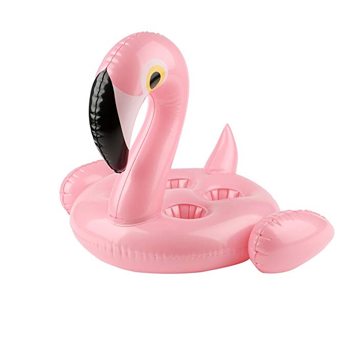 BFU 4 Cavities Inflatable Flamingo Drink Holder, Inflatable Flamingo Coaster with 1 Patch Kit, Set of 2, Pink