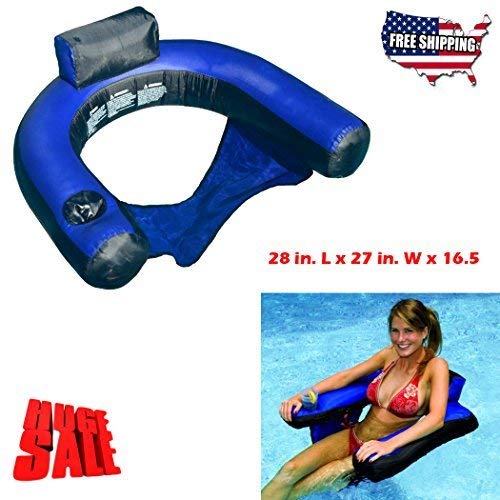 Floating Pool Chairs And Lounges With Backrest Cup Holder Inflatable Seat.Fabric Covered U-Shape Attractive Portable Ergonomic comfort Durable.This Blue Lounger Is Perfect choice In Summer Pool Fun!