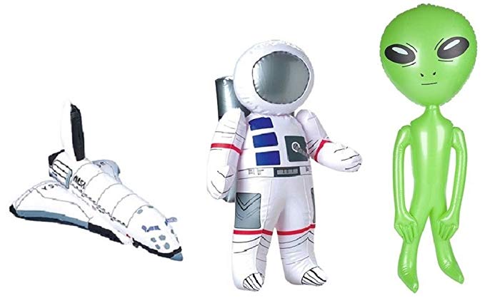 Novelty Treasures OUTER SPACE Adventure SET- Astronaut, Shuttle Rocket, and Alien Inflates - AWESOME Birthday Party Pack - Encourage Imagination Toys