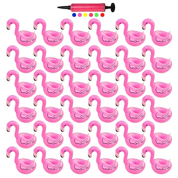 PETUOL 36 Packs Inflatable Drink Holders, Drink Floats Inflatable Cup Coasters for Pool Party and Kids Bath Toys Flamingos - Cup Holders for Bachelorette Party and Birthday Party and Anniversaries