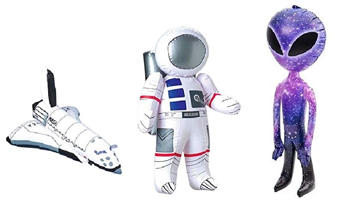 Novelty Treasures Galaxy SPACE Adventure SET- Astronaut, Shuttle Rocket, and Alien Inflates - AWESOME Birthday Party Pack Encourage Imagination Toys