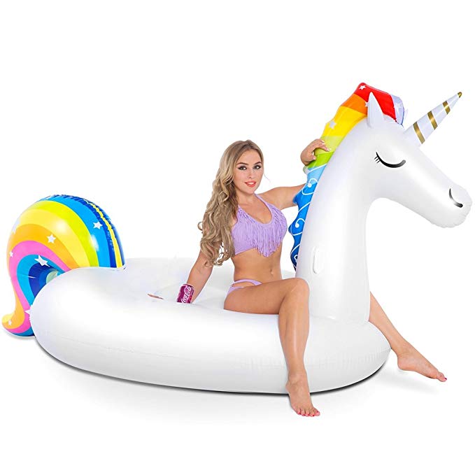 NAKORNO Inflatable Unicorn Pool Float, Funny Pool Party Toys Giant Pool Floats for Adults Kids, Outdoor Vacation Beach Loungers Lake Ride-ons River Raft, 108 x 55 x 48 inches