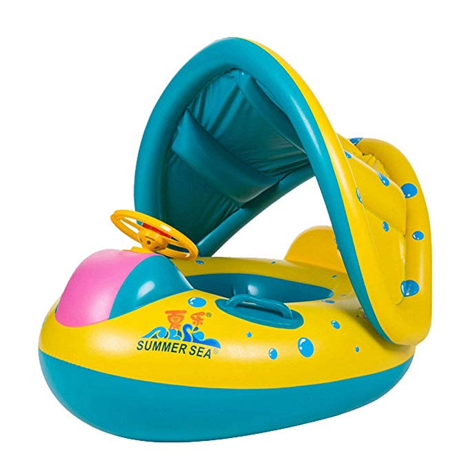 Uleade Cute Baby Float Seat Canopy Yacht Inflatable Pool Kids Swim Ring