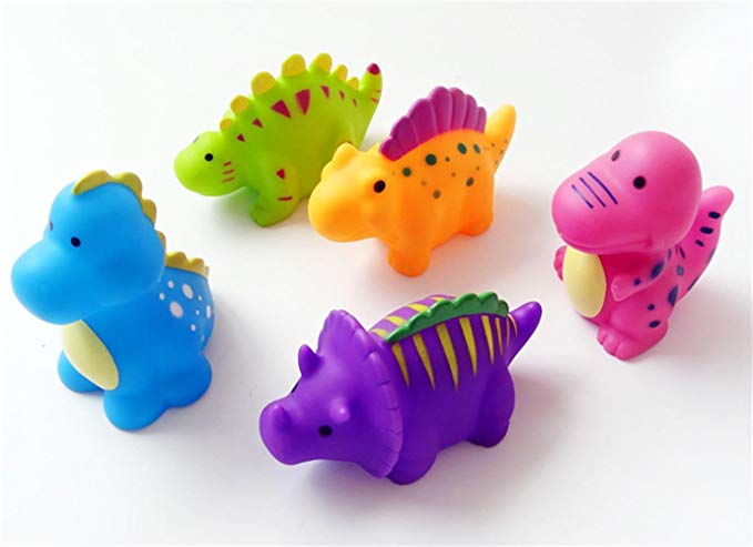 Mbros.KRJW Baby Fun Bath Toy 5 Piece Assorted Colors Little Dinosaur Cute Plaything Bath Toys To Develop Baby's Vision and Touch. (Multicolor)