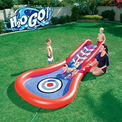Inflatable Water Slide Splash and Play Cannon Ball Comes with an Inflatable Board, Multicolored, Great Addition for Outdoor Fun