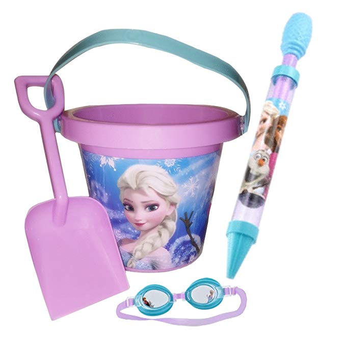 Frozen Summer Outdoor Toys Bundle of 3 - Swim Googles, Water Squirter, Shovel and Pail Set by Disney