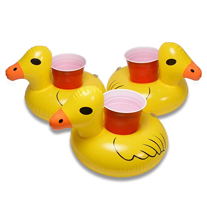 GoFloats Inflatable Duck Drink Holder (3 Pack), Float your drinks in style