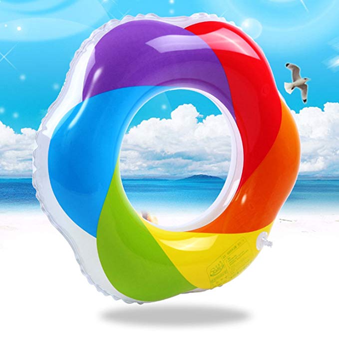 Luckstar Swim Ring - Inflatable Colorful Rainbow Beach Swim Tube PVC Thickened Floating Swimming Ring Summer Fun Swim Trainer for Kids & Adults (60CM)