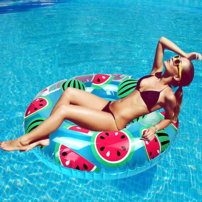 40 inch Inflatable Swim Pool Float - Watermelon Party Swim Ring Floats Tube Rafts with Rapid Press Valves, Funny Summer Outdoor Swimming Pool Lounge Beach Toy for Adults (100#)