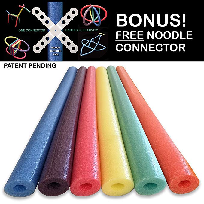 Oodles of Noodles Deluxe Foam Pool Swim Noodles - 6 Pack Asst 52 Inch Wholesale Pricing Bulk Pack and Free Connector