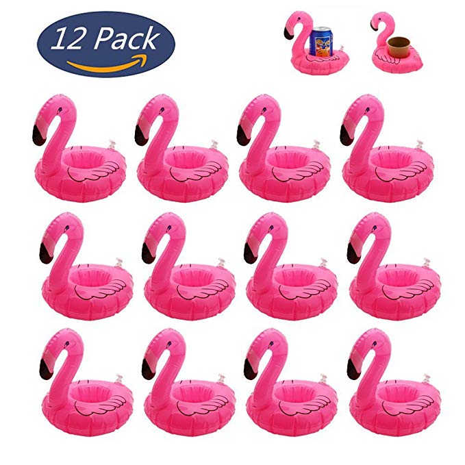 12 Pack Inflatable Flamingo Pool Float Drink Holder Pool Floats Toy for Flamingo Party Supplies, Kids Bath Toys