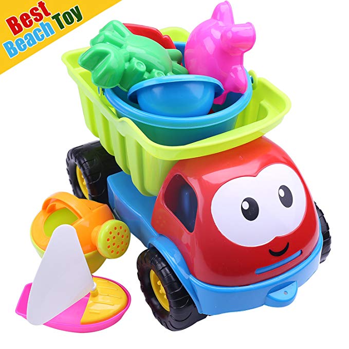 Premium Beach Toys for Kids / Toddler, Sand Beach Toys Set of 8 Pieces with Shovels Bucket Big Truck Crab for Baby Boys / Girls to Build Sand Castle