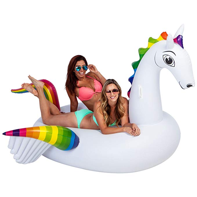 U.S. Pool Supply Giant 8 Foot Inflatable Rainbow Pegasus Pool Float - Fun Kids Swim Party Toy - Huge Summer Pool Lounge Raft