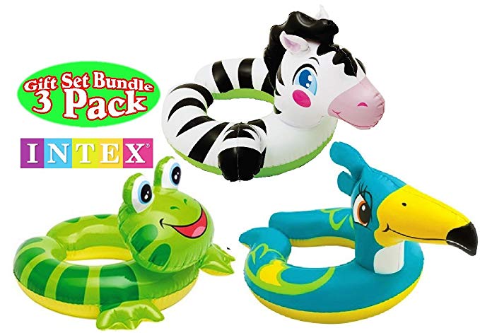 Intex Animal Split Ring Pool Floats Gift Set Bundle Includes Zebra, Frog & Pelican - 3 Pack