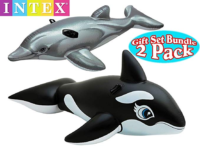 Intex Pool Floats Dolphin Ride-On & Whale Ride-On Gift Set Bundle - 2 Pack