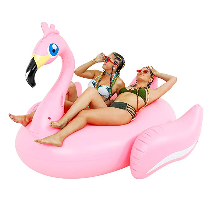 TCP Global SunDaze Floats Giant 7 Foot Inflatable Pretty In Pink Flamingo Pool Float - Fun Kids Swim Party Toy - Summer Lounge Raft