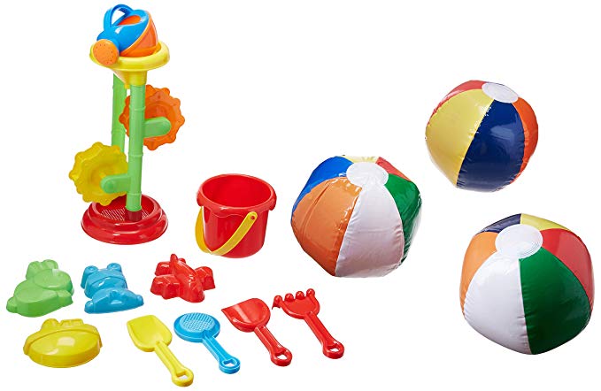 Joyin Toy Sand Beach Toys Set with 1 Double Sand Wheel, 4 Kinetic Sand Molds, 1 12-inch Beach Balls, Bucket, Shovel and Rake