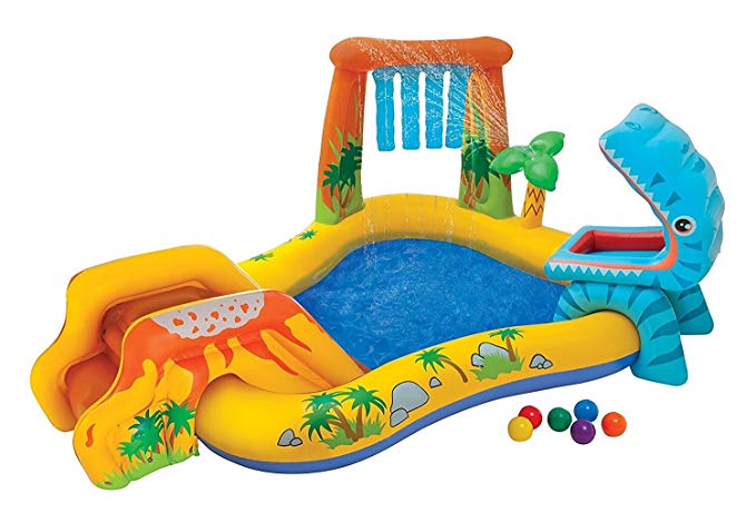 Kids Inflatable Pool. Small Kiddie Blow Up Above Ground Swimming Pool Is Great For Kids & Children To Have Outdoor Water Fun With Slide, Floats & Toys. This Dinosaur Baby Swim Pool - Light & Portable.