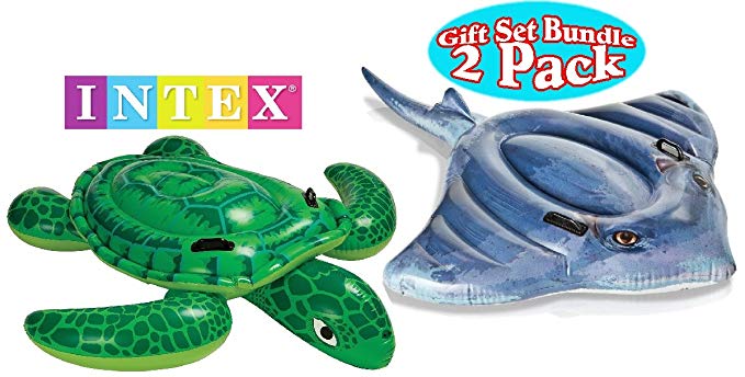 Intex Pool Floats Sea Turtle Ride-On & Stingray Ride-On Gift Set Bundle - 2 Pack