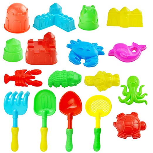 Kare and Kind 17pcs kid's Summer Beach Toys set/sand play set with Models and molds (Castle+ Animal + Tool, Colorful)