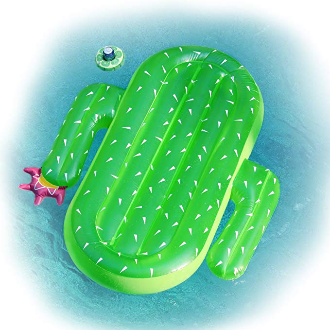 Lavievert Giant Cactus Inflatable Pool Float Toy Summer Beach Outdoor Swimming Party Lounge Floaty Raft for Adults & Kids - Bonus Drink Holder