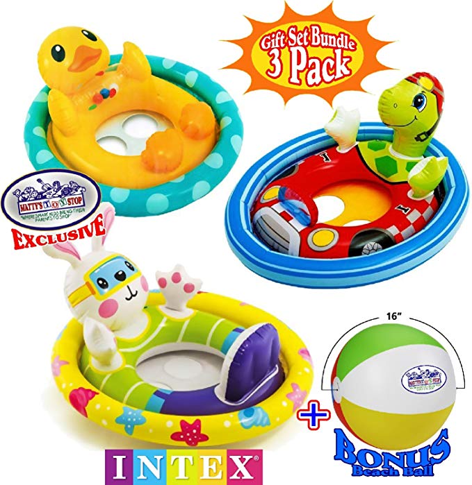 See Me Sit Pool Rider Floats Duck, Bunny & Racing Turtle Gift Set Bundle with Bonus 