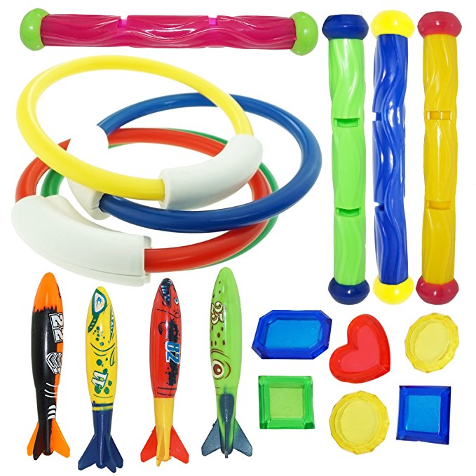 JOYIN Underwater Swimming/Diving Pool Toy Rings (4) Sticks (4) Toypedo Bandits(4 Pcs) with Under Water Treasures Gift Set Bundle