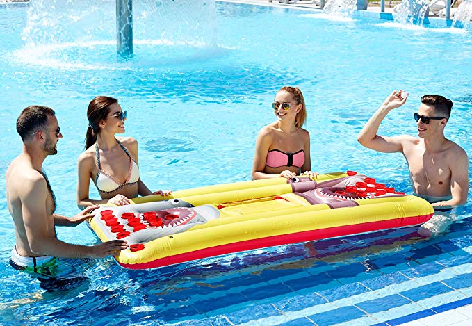 Kenley Beer Pong Pool Float - Inflatable Floating Table with Cooler and Holes - Swimming Pool Party Drinking Games for Adults - Giant Lounge Bar Raft Set