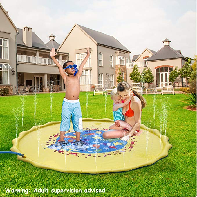 Hoovy Baby Water Splash Mat | 68’’ Large Diameter Inflatable Outdoor Sprinkler Pad For The Beach, Pool, Garden, Deck, Backyard, Summer & More