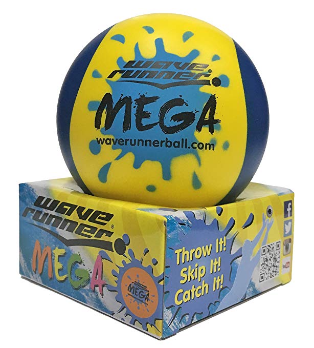 Wave Runner Water Ball Mega Sports 2-Tone Hydro Bouncing Ball Great for Beach Pool Pond Water Parks Vacation Summer Spring The #1 Skipping Ball (Yellow Blue)