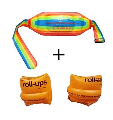 ACSTERB Inflatable Water Flotation Swim Waist Belt Swim Vests and Arm Bands Sleeves Water Wings Swimming for Children and Adults